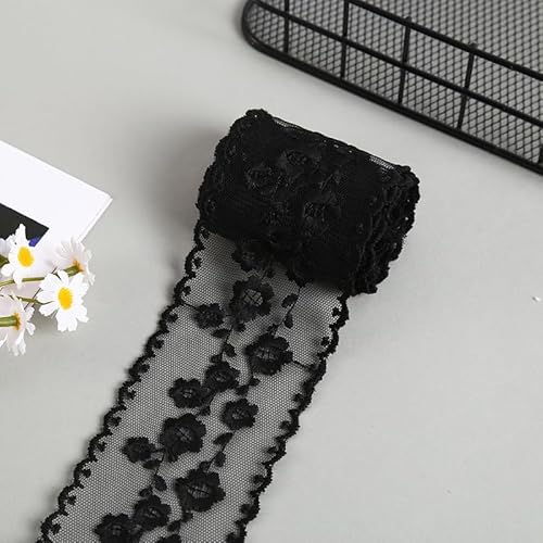 WANYI Spitzenband 7CM Breit Spitzenborte Vintage Spitzenbordüre Borten und Bänder zum Nähen Spitzenstoff Meterware Dekoband für DIY Projekte Hochzeit Tischdeko Geschenkband(Schwarz) von WANYI