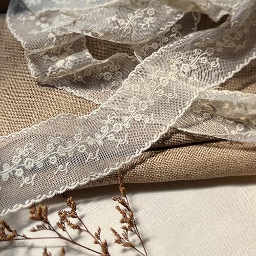WANYI Spitzenband Beige Spitzenbordüre 4.6CM Breit Stickerei Spitzenborte Spitzenstoff Dekoband Vintage Borte Zierband zum Nähen für DIY Basteln Kleidung Hochzeit Hüte(2 Yards) von WANYI