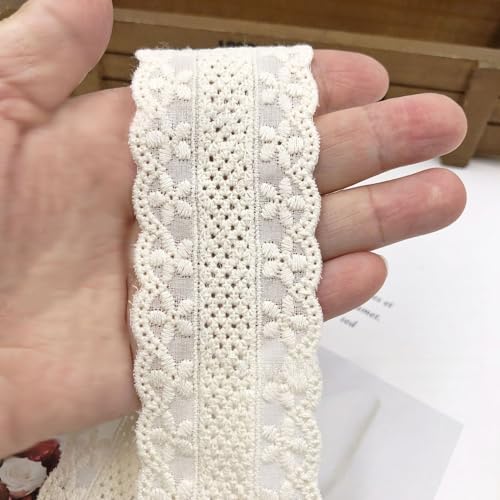 WANYI Spitzenband Spitzenborte Baumwolle 4cm Breite Spitzenstoff Meterware Borten und Bänder zum Nähen Stickerei Spitzenbordüre Vintage Dekoband Zierband für DIY Handwerk Hochzeit Deko（Beige） von WANYI