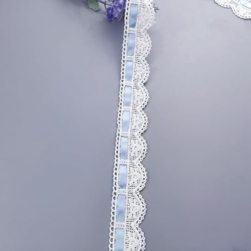 WANYI Spitzenband Stickerei Spitze Borten und Bänder zum Nähen 2.8cm Breit Spitzenborte mit Band Milchseide Spitzenstoff Vintage Dekoband für DIY Rock Kragen Unterwäsche Dekoration（Weiß+Blau） von WANYI