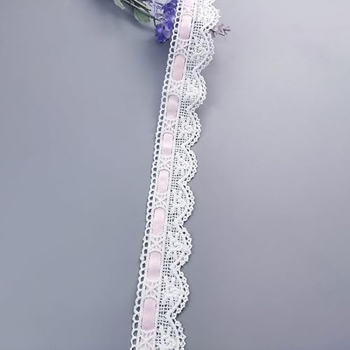 WANYI Spitzenband Stickerei Spitze Borten und Bänder zum Nähen 2.8cm Breit Spitzenborte mit Band Milchseide Spitzenstoff Vintage Dekoband für DIY Rock Kragen Unterwäsche Dekoration（Weiß+Rosa） von WANYI