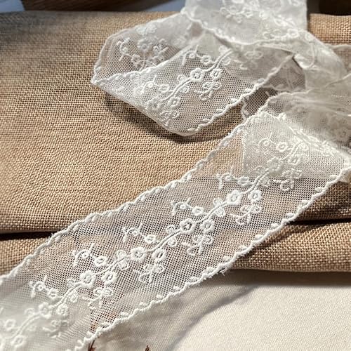 WANYI Spitzenband Weiß Spitzenbordüre 4.6CM Breit Stickerei Spitzenborte Spitzenstoff Dekoband Vintage Borte Zierband zum Nähen für DIY Basteln Kleidung Hochzeit Hüte(15 Yards) von WANYI