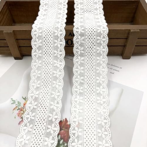 WANYI Spitzenband Weiß Spitzenborte Baumwolle 4cm Breite Spitzenstoff Meterware Borten und Bänder zum Nähen Stickerei Spitzenbordüre Vintage Dekoband Zierband für DIY Handwerk Hochzeit Deko（Weiß） von WANYI