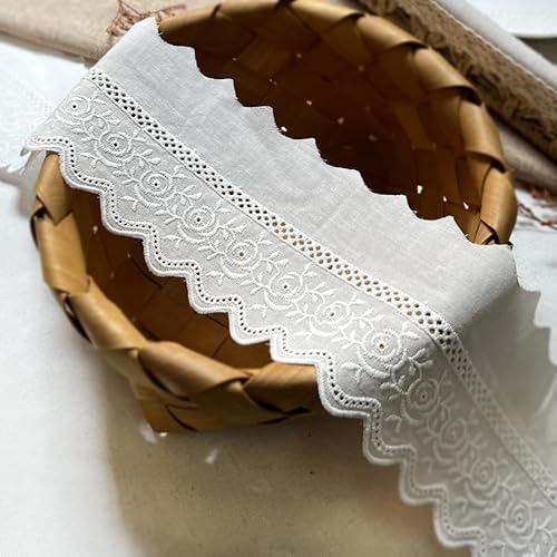 WANYI Spitzenband Weiß Spitzenborte Baumwolle Spitzenstoff 8.5cm Breite Stickerei Spitzenbordüre Vintage Borten und Bänder zum Nähen für DIY Handwerk Kleidung Vorhang Deko（Weiß） von WANYI