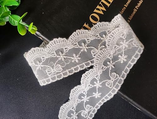 WANYI Spitzenband aus Baumwolle Spitzenborte zum Nähen 4CM Breite Spitzenbordüre Vintage Häckelspitzenband Bordüre Stoff für DIY Nähen Handwerk Unterwäsche Zubehör(2 Yards-Weiß) von WANYI