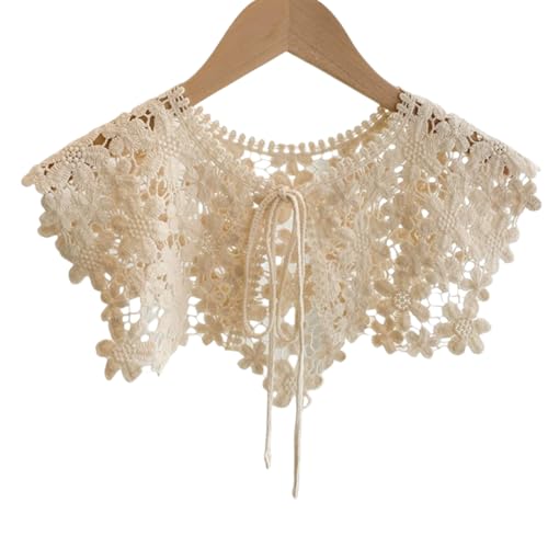 WANYI Spitzenkragen Abnehmbare Kragen Stickerei Spitze Ausschnitt Applique Aushöhlen Halskragen Rüschenkragen Krageneinsatz für Kleidung Zubehör, Schnür-Stil(Beige) von WANYI