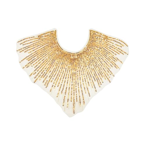 WANYI Spitzenkragen Damen Ausschnitt Kragen mit Pailletten Spitze Ausschnitt Einsatzkragen Kragen Verzieren für DIY Brautkleid Dekoration Gatsby Party und Tanzkleidung Kostüm Accessoires（Gold） von WANYI