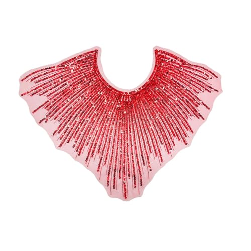 WANYI Spitzenkragen Damen Ausschnitt Kragen mit Pailletten Spitze Ausschnitt Einsatzkragen Kragen Verzieren für DIY Brautkleid Dekoration Gatsby Party und Tanzkleidung Kostüm Accessoires（Rot） von WANYI