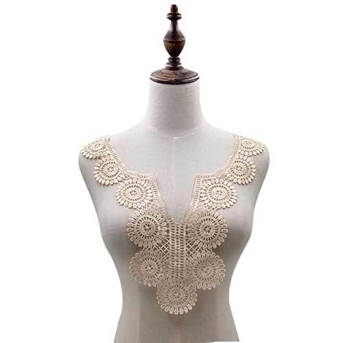 WANYI Spitzenkragen Damen Spitzen Applique Patch Stickerei Ausschnitt zum Nähen Vintage Spitze Kragen Applikation Hohle Einsatzkragen für DIY Kleidung Zubehör（Beige） von WANYI