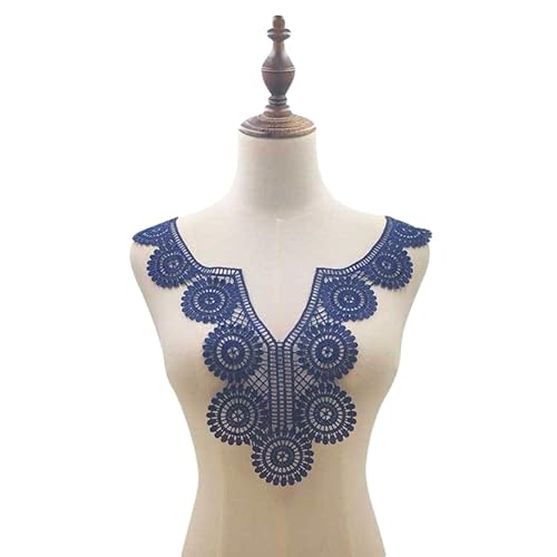WANYI Spitzenkragen Damen Spitzen Applique Patch Stickerei Ausschnitt zum Nähen Vintage Spitze Kragen Applikation Hohle Einsatzkragen für DIY Kleidung Zubehör（Dunkelblau） von WANYI
