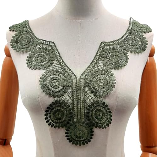 WANYI Spitzenkragen Damen Spitzen Applique Patch Stickerei Ausschnitt zum Nähen Vintage Spitze Kragen Applikation Hohle Einsatzkragen für DIY Kleidung Zubehör（Grün） von WANYI