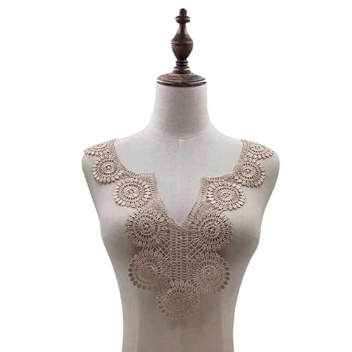 WANYI Spitzenkragen Damen Spitzen Applique Patch Stickerei Ausschnitt zum Nähen Vintage Spitze Kragen Applikation Hohle Einsatzkragen für DIY Kleidung Zubehör（Khaki） von WANYI