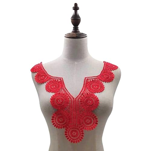WANYI Spitzenkragen Damen Spitzen Applique Patch Stickerei Ausschnitt zum Nähen Vintage Spitze Kragen Applikation Hohle Einsatzkragen für DIY Kleidung Zubehör（Rot 01） von WANYI
