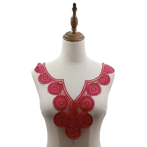 WANYI Spitzenkragen Damen Spitzen Applique Patch Stickerei Ausschnitt zum Nähen Vintage Spitze Kragen Applikation Hohle Einsatzkragen für DIY Kleidung Zubehör（Rot 02） von WANYI