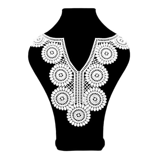 WANYI Spitzenkragen Damen Spitzen Applique Patch Stickerei Ausschnitt zum Nähen Vintage Spitze Kragen Applikation Hohle Einsatzkragen für DIY Kleidung Zubehör（Weiß） von WANYI