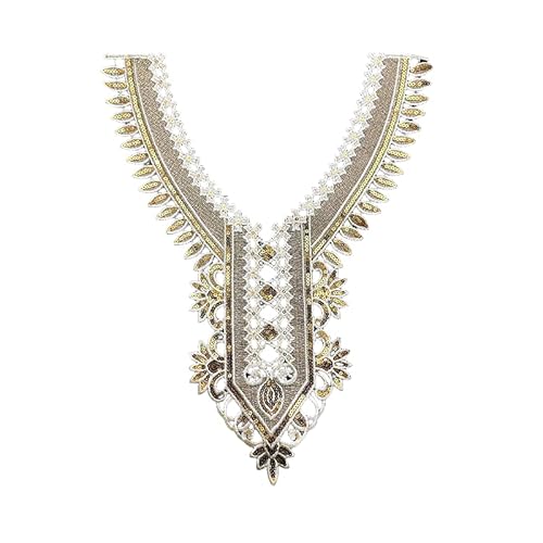 WANYI Spitzenkragen Damen Stickerei Applique Patch Pailletten Kragen Goldener Halskragen Applikationen zum Aufnähen Ethnischer Stil Ausschnitt Einsatzkragen für DIY Kleidung Zubehör（A） von WANYI