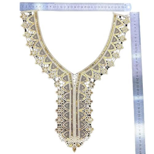 WANYI Spitzenkragen Damen Stickerei Applique Patch Pailletten Kragen Goldener Halskragen Applikationen zum Aufnähen Ethnischer Stil Ausschnitt Einsatzkragen für DIY Kleidung Zubehör（E） von WANYI