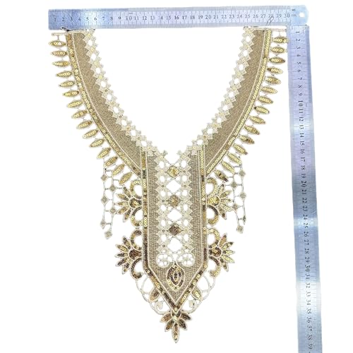 WANYI Spitzenkragen Damen Stickerei Applique Patch Pailletten Kragen Goldener Halskragen Applikationen zum Aufnähen Ethnischer Stil Ausschnitt Einsatzkragen für DIY Kleidung Zubehör（F） von WANYI