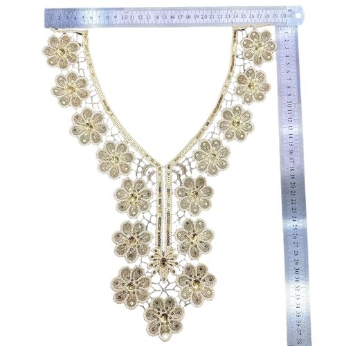 WANYI Spitzenkragen Damen Stickerei Applique Patch Pailletten Kragen Goldener Halskragen Applikationen zum Aufnähen Ethnischer Stil Ausschnitt Einsatzkragen für DIY Kleidung Zubehör（I） von WANYI