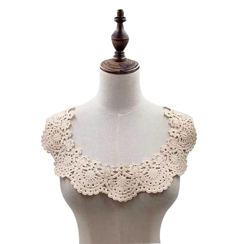 WANYI Spitzenkragen Damen Stickerei Applique Patch Spitzeneinsatz für Ausschnitt zum Nähen Vintage Kragen Applikation Hohle Einsatzkragen für DIY-Handwerk Kleidung Zubehör（Beige） von WANYI