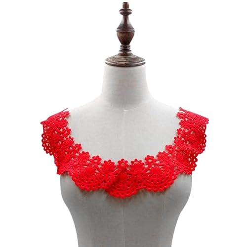 WANYI Spitzenkragen Damen Stickerei Applique Patch Spitzeneinsatz für Ausschnitt zum Nähen Vintage Kragen Applikation Hohle Einsatzkragen für DIY-Handwerk Kleidung Zubehör（Rot 01） von WANYI