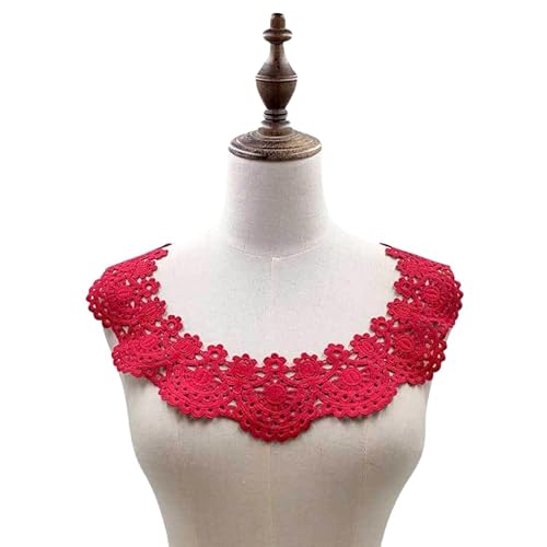 WANYI Spitzenkragen Damen Stickerei Applique Patch Spitzeneinsatz für Ausschnitt zum Nähen Vintage Kragen Applikation Hohle Einsatzkragen für DIY-Handwerk Kleidung Zubehör（Rot 02） von WANYI
