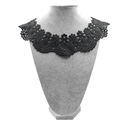 WANYI Spitzenkragen Damen Stickerei Applique Patch Spitzeneinsatz für Ausschnitt zum Nähen Vintage Kragen Applikation Hohle Einsatzkragen für DIY-Handwerk Kleidung Zubehör（Schwarz） von WANYI