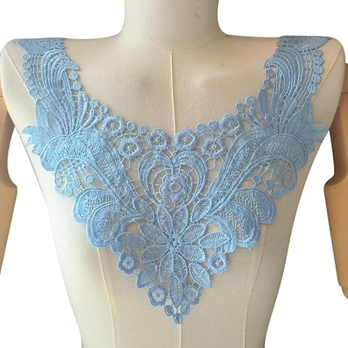 WANYI Spitzenkragen Spitze zum Nähen, Stickerei Patch Applique Spitzenapplikation Halskragen Ausschnitt Kragen Spitze für Brautkleid, Röcke, Strickwaren(Hellblau) von WANYI