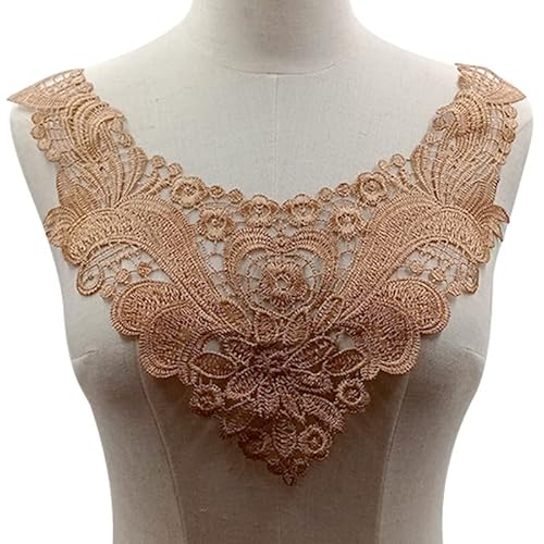 WANYI Spitzenkragen Spitze zum Nähen, Stickerei Patch Applique Spitzenapplikation Halskragen Ausschnitt Kragen Spitze für Brautkleid, Röcke, Strickwaren(Khaki) von WANYI