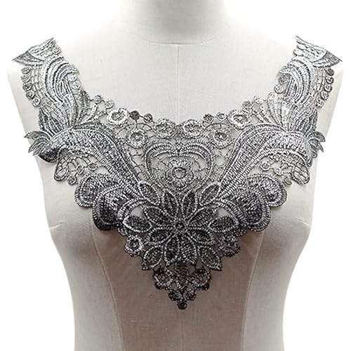 WANYI Spitzenkragen Spitze zum Nähen, Stickerei Patch Applique Spitzenapplikation Halskragen Ausschnitt Kragen Spitze für Brautkleid, Röcke, Strickwaren(Silber) von WANYI