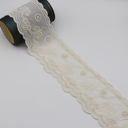 WANYIG 10.5CM Breite Spitzenband Baumwolle Spitzenborte Spitzenbordüre Stickerei Dekoband Spitze Borten und Bänder zum Nähen für DIY Handwerk Nähen Dessous Scrapbooking (Beige, 2 Yards) von WANYIG