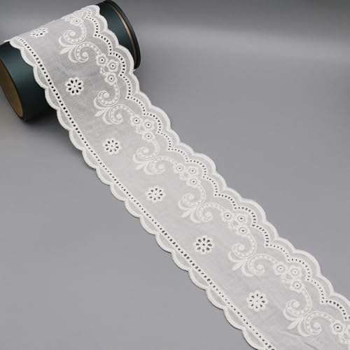WANYIG 10.5CM Breite Spitzenband Baumwolle Spitzenborte Spitzenbordüre Stickerei Dekoband Spitze Borten und Bänder zum Nähen für DIY Handwerk Nähen Dessous Scrapbooking (Weiß, 2 Yards) von WANYIG