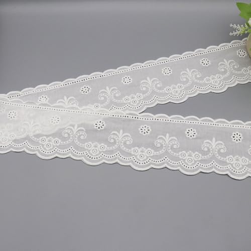 WANYIG 10.5CM Breite Spitzenband Baumwolle Spitzenborte Spitzenbordüre Stickerei Dekoband Spitze Borten und Bänder zum Nähen für DIY Handwerk Nähen Dessous Scrapbooking (Weiß, 4 Yards) von WANYIG