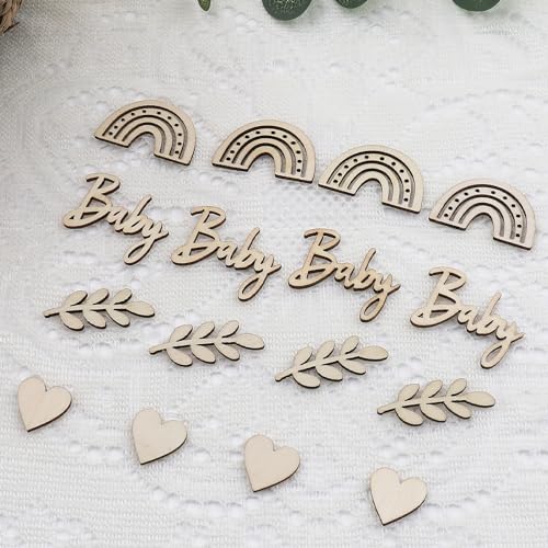 WANYIG 100 Stück Babyparty Deko Holz Baby Shower Tischdeko Taufe Deko Streudeko Gender Reveal Party Deko Oh Baby Geburt Schwangerschaft verkünden Deko Regenbogen von WANYIG