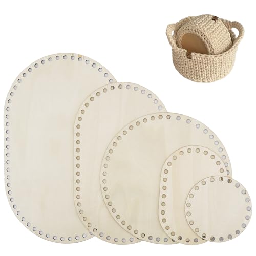 WANYIG 5 Stück Korbboden zum Häkeln, Taschenboden zum Häkeln Holzboden aus Holz Korbboden Set Naturholzkorbboden für DIY Basteln Korbflechten Taschen Häkeln (A#) von WANYIG