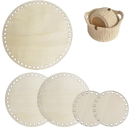 WANYIG 5 Stück Korbboden zum Häkeln, Taschenboden zum Häkeln Holzboden aus Holz Korbboden Set Naturholzkorbboden für DIY Basteln Korbflechten Taschen Häkeln (B#) von WANYIG