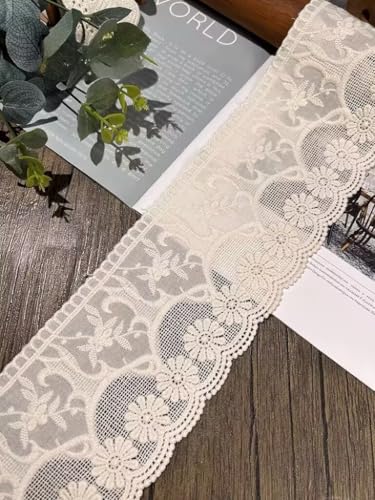 WANYIG Baumwolle Spitzenband Borten und Bänder zum Nähen 10CM Breite Stickerei Spitzenborte Dekoband Zierband Spitze Spitzenbordüre für DIY Basteln Dessous Vorhänge Hochzeit Röcke (Beige, 1 Yard) von WANYIG