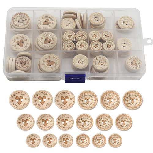 WANYIG Holzknöpfe Handmade Knöpfe Holz 10mm 13mm 15mm 20mm 25mm Runde Kinderknöpfe Holzknöpfe zum DIY Nähen Stricken Bastel Geschenk Deko (100 Stück) von WANYIG