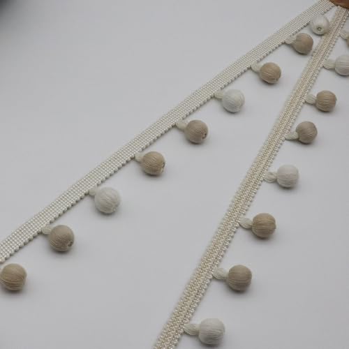 WANYIG Pompom Borte und Bänder zum Nähen Pomponborte Quastenborte Fransenborte Bommelband Bommel Fringe Spitzenband für Sofas Stoffdekoration Nähen Basteln Vorhänge Kleidung (Beige, 1M) von WANYIG