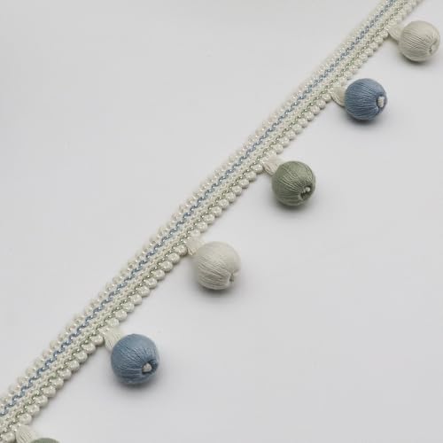WANYIG Pompom Borte und Bänder zum Nähen Pomponborte Quastenborte Fransenborte Bommelband Bommel Fringe Spitzenband für Sofas Stoffdekoration Nähen Basteln Vorhänge Kleidung (Hellblau, 3M) von WANYIG
