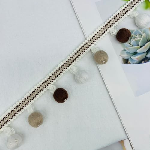 WANYIG Pompom Borte und Bänder zum Nähen Pomponborte Quastenborte Fransenborte Bommelband Bommel Fringe Spitzenband für Sofas Stoffdekoration Nähen Basteln Vorhänge Kleidung (Kaffee, 4M) von WANYIG