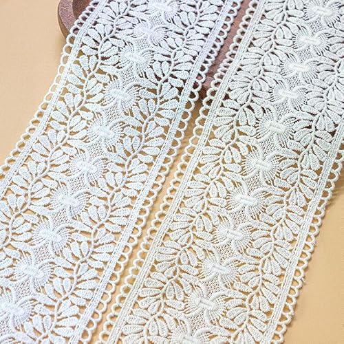 WANYIG Spitzenband 9CM Breite Baumwolle Spitzenborte Vintage Spitzenbordüre Spitze Meterware Dekoband Borten und Bänder zum Nähen für DIY Basteln Apparel Kleidung Dekoration (Weiß, 2 Yard) von WANYIG