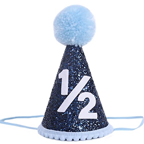 WAOUH Blauer Partyhut für halben Geburtstag, für Jungen, 1/2 Geburtstag, Mini-Glitzer, blauer Partyhut – Foto-Requisiten (LAN SE 1/2 SUI) von WAOUH