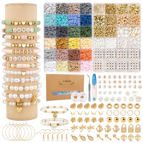 WAREHOUSE Perlen zum Auffädeln, 8000+ Piece Set, 6 mm Polymer Clay Beads for Bracelets, 2 Boxes DIY with Letters, Jewellery Making Kit for Rings, Necklaces, Gift, Adult von Warehouse