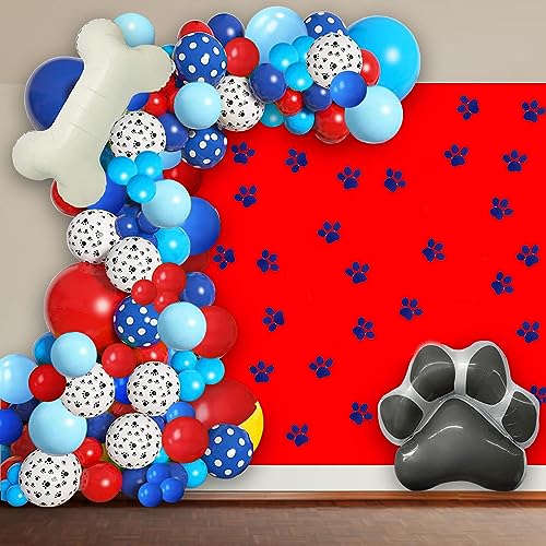 110pcs Hunde-Party-Luftballon-Bogen- und Girlanden-Set – einfaches DIY-Motto-Partyzubehör für Geburtstagsparty-Dekorationen, Luftballons – 1. bis 3. Jahr alter Junge (Rot Blau) von WARRENSON