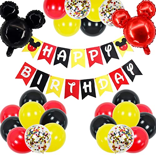 Cartoon Maus Geburtstagsfeier Luftballons, Schwarz Gelb Rote Latex Luftballons mit Happy Birthday Banner für Maus Thema, Kindergeburtstag, Babyparty, Feier, Party Dekorationen von WARRENSON