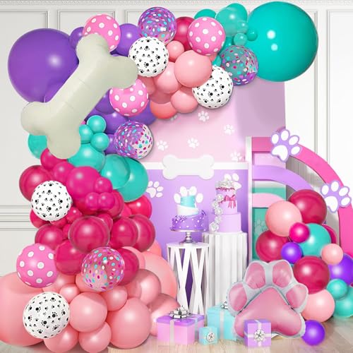 Hund Ballon Girlande Bogen Kit mit Hundeknochen Druck Folienballons, rosa lila türkis Konfetti Ballons für Mädchen Welpen Thema Geburtstag Baby Dusche Party Dekorationen von WARRENSON