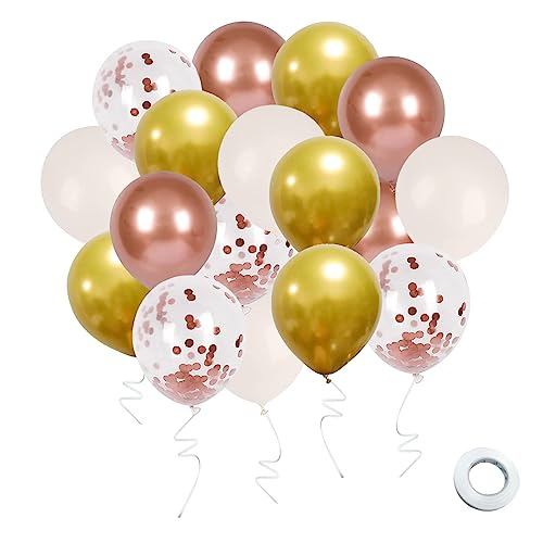 Roségoldene Konfetti-Latexballons, 30,5 cm 60 Stück weißgoldene Ballon-Geburtstagsballons mit weißem Band für Party-, Hochzeits-, Brautparty-Dekorationen von WARRENSON