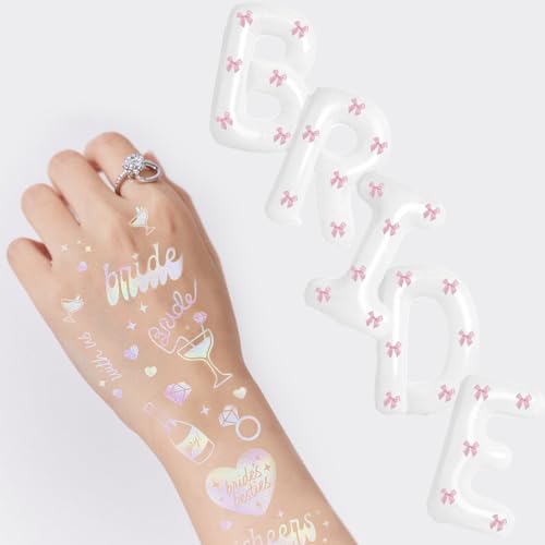 Weiße Braut Ballons + Rosa Schleifen - 40 Zoll XL Prost Bachelorette Temporäre Tattoos Schillernde Stile Bachelorette Party Dekorationen, Hochzeit Verlobung Braut Fotostand Brautjungfer Favorit Braut von WARRENSON