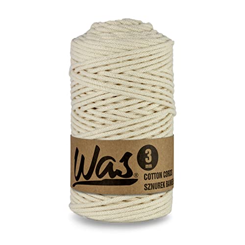 WAS Baumwollkordel mit Polyesterkern 3 mm 100m Baumwollgarn DIY Makramee Stricken Cotton Cord Elfenbein ideal für Makramee Handwerk Baumwollseil für Basteln WAS Baumwollkordel mit Polyesterkern 3 mm 100m Baumwollgarn DIY Makramee Stricken Cotton Cord Elfenbein ideal für Makramee Handwerk Baumwollseil für Basteln von WAS